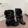 Primer Encuentro Botines de Tacón Grueso de Temporada que Aumentan la Altura Chica Popular Botines de Mujer Otoño 2026 Nuevos Botines con Volantes de Tacón Alto Botas Cortas de Jinete