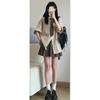 [Traje de Dos Piezas] Estilo Retro de Hong Kong Estilo Preppy Camisa de Manga Corta Rayada Superior Estilo Coreano Versátil Estudiante Bai Shihua