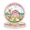 Nuevo Mantel para Fiesta Temática de Granja Set de Vajilla Rosa para Cumpleaños de Niñas Mantel Desechable para Fiesta