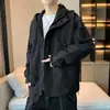 Jaqueta casual masculina para primavera e outono, adequada para estudantes do ensino médio e universitário, tamanho plus size, corta-vento estiloso com capuz, estilo workwear