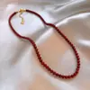 Colar de Pérolas de Vidro Vermelho Ankora com Contas para Mulheres Outono e Inverno Corrente de Lã Acessórios Corrente de Colar de Feijão Vermelho Acácia