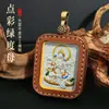 Xizang Zaki Lamu Amarillo Negro Deidad de la Riqueza Tara Verde Caja de Titanio Gau Funda de Cuero Cosida a Mano Colgante Thangka Frotado