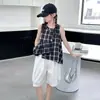 Conjunto de Verano sin Mangas para Niñas Moda 2026 Nuevo Elegante y Moderno Vestido de Verano para Niñas Mayores Chaleco a Cuadros Conjunto de Dos Piezas