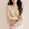 Top Máscara de Lã Tencel para Mulheres, Outono 2026 Camiseta Branca Fina de Base com Gola Alta e Ombros Normais