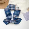 100% Algodón Diseño Coreano Cuadros Azules Cuadrado Pequeño Bufanda para Mujer Primavera Verano Versátil Combinación Camisa Decoración Bufanda Pequeña para Cuello Bufanda de Seda