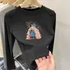 Camiseta stylish de doble cara con forro polar, cuello redondo, para niños mayores, cálida y suave, top casual de manga larga para niñas, adecuado para usar en capas