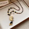 Colar com Pingente de Flor de Vidro em Casca de Coco com Contas de Madeira Estilo Étnico Retrô Corrente para Suéter Colar Elegante da Moda para Mulheres