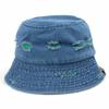 Sombrero de Pescador Denim Rasgado Bloques de Color para Mujer Estilo Coreano Primavera y Verano Lavado Colorido Letra Etiqueta de Cuero Sombrero Cubo Sombrero de Sol Moderno