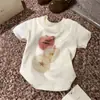 Camiseta holgada de manga corta con estampado de manzana linda para niña, top base de verano, atuendo familiar de manga corta para niños