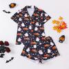 Comércio Exterior Transfronteiriço Novo Estilo Europeu e Americano Pijama Feminino Estampa de Halloween Gola Lapela Manga Curta Shorts Conjunto de Roupa para Casa Estilo Europeu e Americano