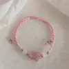 Pulseira Feminina Original Rosa Tecida, Pulseira Acessório Ajustável Feita à Mão, Pulseira da Sorte, Ornamento Tecido à Mão DIY de Desenho Animado