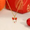 Colar Transfronteiriço de Aço Inoxidável Série de Natal Alce Meias de Natal Papai Noel Cajado Banhado a Ouro 18K Colar à Prova d'Água