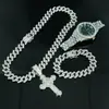 Moda Genial Conjunto de Collar con Colgante de Cruz Pulsera Reloj Caja de Regalo Traje Regalos Hermosos de Alta Gama para Hombres