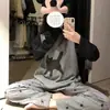 Pijama feminino plus size direto da fábrica/Exportação, manga longa e calça comprida, conjunto de roupa de casa feminino para primavera e outono 110kg