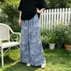 Calça de Pijama de Seda de Algodão para Mulheres, Estilo Fino para Primavera e Verão, Tamanho Grande, Caimento Solto, Calça de Perna Larga de Algodão Artificial, Pode Ser Usada Fora de Casa, Versátil, Cintura Alta, Leve