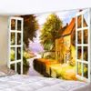 AliExpress Amazon estilo quente transfronteiriço paisagem pela janela tapeçaria decoração de parede tapeçaria tapeçaria de parede para quarto