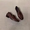 Versión de Piel de Oveja~ Mocasines Estilo Retro Adelgazantes, Zapatos Slip-On Versátiles para Mujer, Estilo Simple, Tacón Grueso, Zapatos de Piel con Punta Redonda