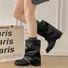 Botines gruesos negros para mujer que aumentan la altura y estilizan, nuevos botines versátiles de estilo coreano para otoño 2026 para combinar con faldas y pantalones