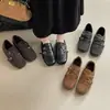 Mocasines Dulces de Punta Cuadrada y Suela Gruesa, Zapatos de Algodón Literarios Retro de Invierno con Hebilla de Una Línea, Zapatos Pequeños de Cuero Retro para Niñas con Aumento de Altura Interior
