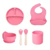 Juego de Vajilla Infantil de Silicona de Grado Alimenticio, Taza para Pastel, Plato con Ventosa, Plato Dividido, Babero, Mismo Modelo que Amazon