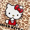 Bolsa de Compras Tejida Autorizada Genuina de Sanrio Hello Kitty Estampado de Leopardo Plegable Portátil Bolsa de Gran Capacidad Bolso de Hombro