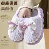 Pantuflas de algodón esponjosas con lazo para mujer, nuevo estilo otoño/invierno 2026, pantuflas de interior para el hogar con suela gruesa y tacto suave y acolchado