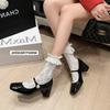 Zapatos Mary Jane de Tacón Grueso Estilo Francés Nuevos Otoño 2025 para Mujer, Zapatos de Tacón Alto Rojos de Piel con Correa Única y Boca Baja