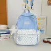 Mochila de Viagem Fofa com Estampa Xadrez e Bolinhas com Acabamento em Renda Estilo Menina Doce Mochila Escolar Série Doce Grande Festa de Estudante