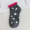 Meias curtas de algodão penteado com bolinhas, caneladas duplas, cor contrastante, meias casuais femininas estilo barco japonesas, meias curtas versáteis para mulheres