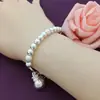 Pulsera de Cuentas de Transferencia de Plata de Ley para Mujer Plata de Ley 990 Estilo Coreano Bolsa de la Suerte Cuentas Lisas Esmeriladas para Novia