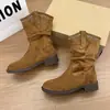 Botas de Moda con Plataforma para Mujer 2026 Nuevo Otoño Verano Súper Calientes Botas Vaqueras Occidentales Más Vendidas Botas Apiladas Fruncidas Botas Cortas