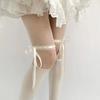 Meia-calça Lolita com Cadarço para Mulheres, Fina e Fofa, Estilo Ballet com Laço, Meias Brancas Rendadas em Patchwork, Resistente a Rasgos