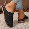 Comercio exterior transfronterizo talla grande otoño nuevo mujeres puntera cerrada suela gruesa zapatillas, puntera redonda puntera cerrada sin talón cuña zapatillas al por mayor