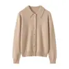 Camisa de cachemira para mujer, 100% cachemira pura de cabra, cárdigan con cuello polo, nuevo estilo otoño e invierno, top suave, elegante, versátil