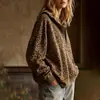 Moda Femenina Transfronteriza Europea y Americana Nueva Otoño 2026: Sudadera con capucha retro de corte holgado con estampado de leopardo, cremallera y cuello vuelto