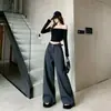 Calça cinza larga de alta qualidade transfronteiriça para mulheres, nova moda outono 2026, calça reta versátil solta de cintura alta que afina