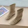 Botines Cortos Retro Calados con Agujeros Redondos para Mujer, Suela Plana Antideslizante, Modelo 2026, sin Cordones, Tacón Oculto, Botas Vaqueras Estilo Vacaciones