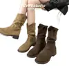 Botas vaqueras Maillard de suela gruesa y tacón robusto para mujer, nuevo estilo otoño 2025, botas Martin adelgazantes y versátiles, botines Birkenstock de plataforma
