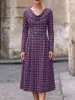 Otoño/Invierno 2026 Ropa Nueva Transfronteriza Europea y Americana para Mujer Estación Independiente de Amazon Vestido Largo a Cuadros Vestido Estampado para Mujer