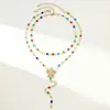 Colar Camadas de Corrente de Cristal Colorido Estilo Ins Transfronteiriço Europeu e Americano para Mulheres Colar com Pingente de Flor e Franja de Diamante Colorido de Luxo Leve