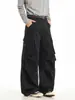Pantalones Cargo Rectos Estilo Retro Americano Oreeta Unisex Estampado de Letras Street Hip-Hop Multibolsillos Pierna Ancha Casuales