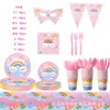 Tema Arcoíris Rosa Día de San Valentín Ambiente de Fiesta Diseño Conjunto Decoración de Primavera Vaso de Papel Desechable Servilleta Vajilla de Mesa