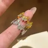 Anillo de Luz Romántico Dorado Cepillado Mariposa Media Fila Diamante Destellante Lujo Alto Gama Anillo Dedo Índice Anillo Nuevo