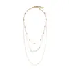 Collar Apilado con Colgante de Perlas de Imitación Metálicas de Múltiples Hilos Texturizados Estilo Cascada Borla Metálica Exagerada Tejida a Mano