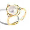 Nuevo Anillo de Perla de Agua Dulce Natural Blanca Ajustable Abierto para Mujer Anillo Vivo Simple de Gama Alta Nicho