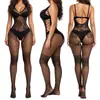 Lencería transfronteriza, ropa de dormir sensual para mujer, transparente y seductora, body de malla con abertura en la entrepierna, cuello halter, espalda descubierta y con detalles de corte