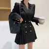 Vestido Blazer Dupla Face Estilo Coreano Primavera e Outono 2026, Estiloso e Juvenil, Emagrecimento, Estilo Deusa, Vestido Plissado de Manga Longa, Tendência