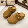Zapatos Birkenstock de Cuero Genuino Suela Gruesa para Aumentar la Altura Mujer Otoño 2026 Estilo Nuevo Cómodos Versátiles para Exteriores Punta Cerrada Medias Pantuflas Slip-Ons