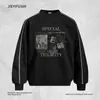 Sudadera con Estampado de Letras de Rapero Costuras de Contraste Cuello Redondo Primavera y Otoño Ropa Urbana Americana para Hombre Pulóver Holgado Ropa Deportiva