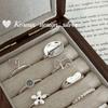 Anillo Abierto de Flor Geométrica de Aguamarina de Plata de Ley 925 Coreano para Dedo Índice de Mujer Estilo Ins de Nicho Combinación Fría